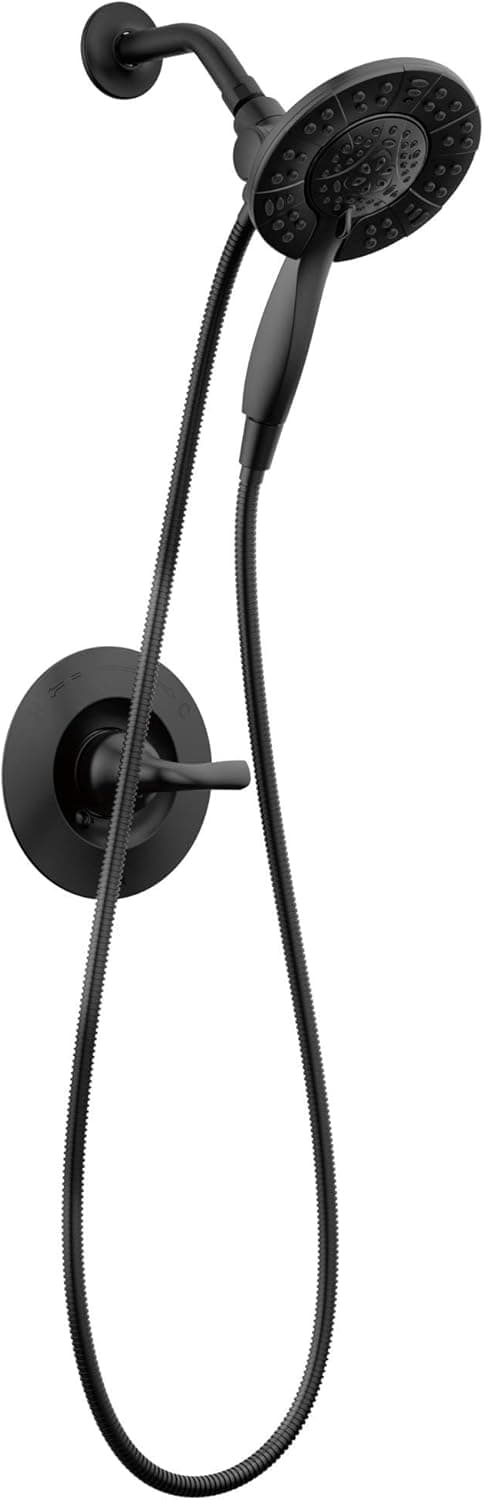 Grifo de ducha de un solo mango, kit de moldura de ducha con 4 pulverizadores In2ition 2 en 1, cabezal de ducha de mano doble con manguera, negro mate 